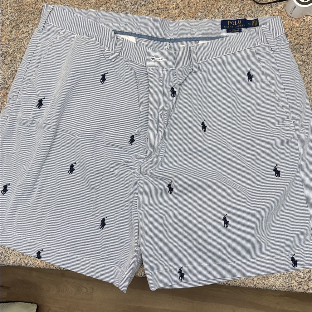 Ralph Lauren Navy and White Striped Classic Fit Shorts - Picture 2 of 6